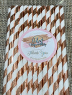 Rose gold striped paper straws